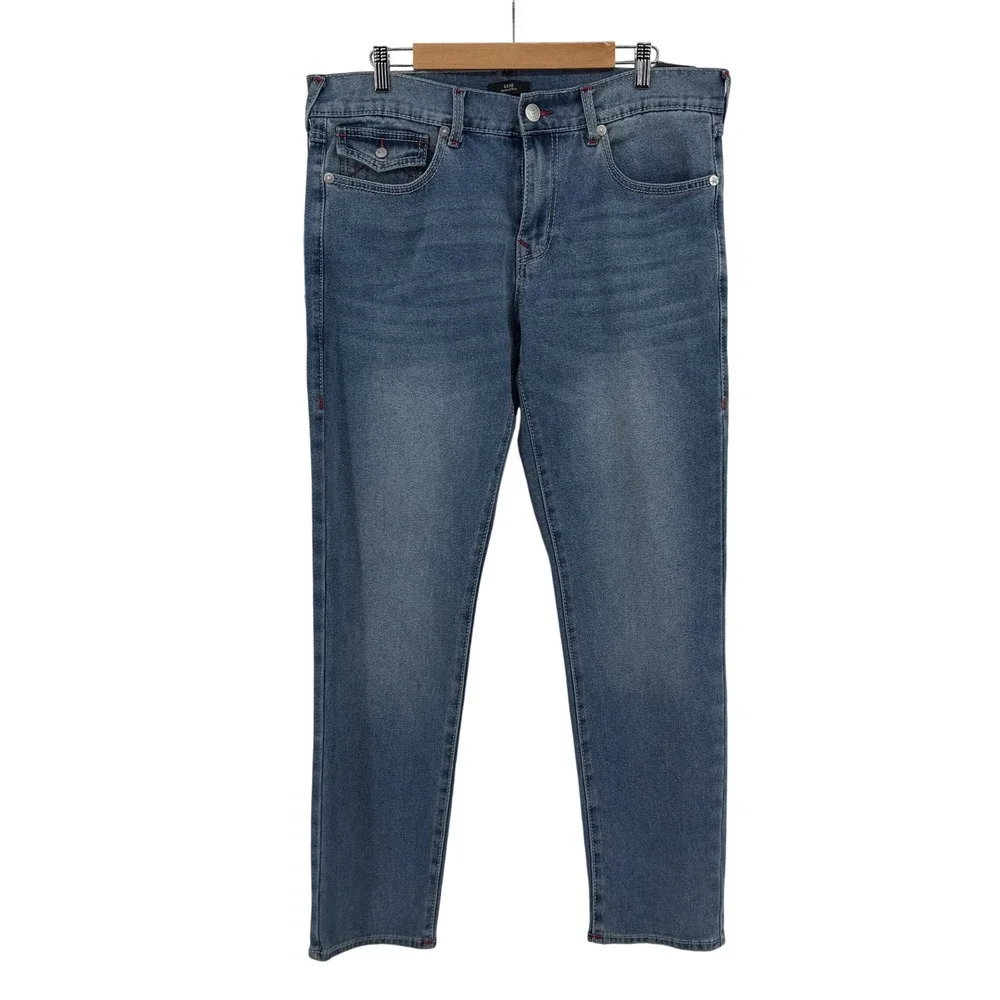 $204 NEW True Religion Geno Big T Flap Relaxed Slim Jeans Light Wash 36 34x32